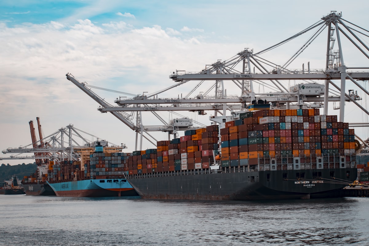 Grúas portuarias cargando buques portacontenedores